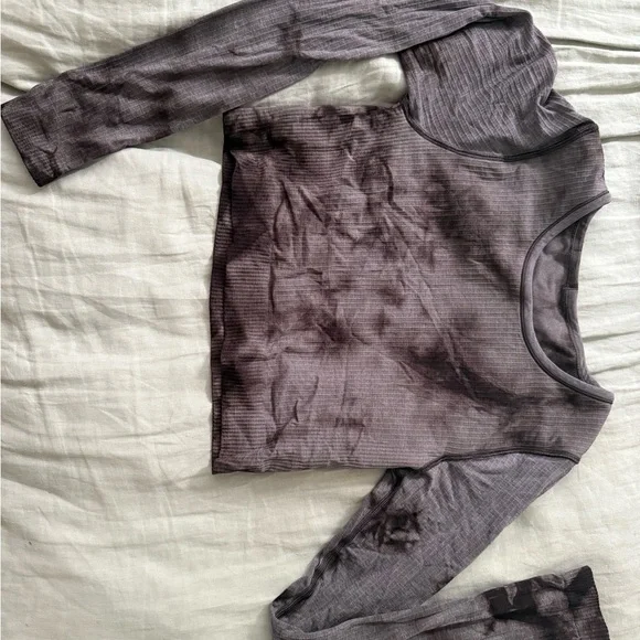 Lululemon Ebb to Street Gray Tie-Dye Long Sleeve Crop Top - Picture 3 of 3